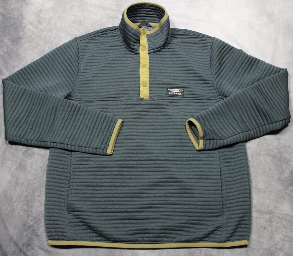 LL Bean Sweatshirt Mens Medium Green Fleece Airlight Knit Quilted Snap T 506874
